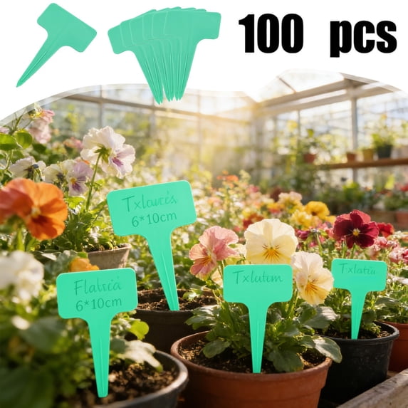 EGYMEN 100PCS Herb Garden Labels Tags, T-Type Plant Markers, Waterproof Herb Markers, Plastic Garden Tags, Vegetation Labels for Outdoor Use, Durable Plant Identification Tags (Mint Green)