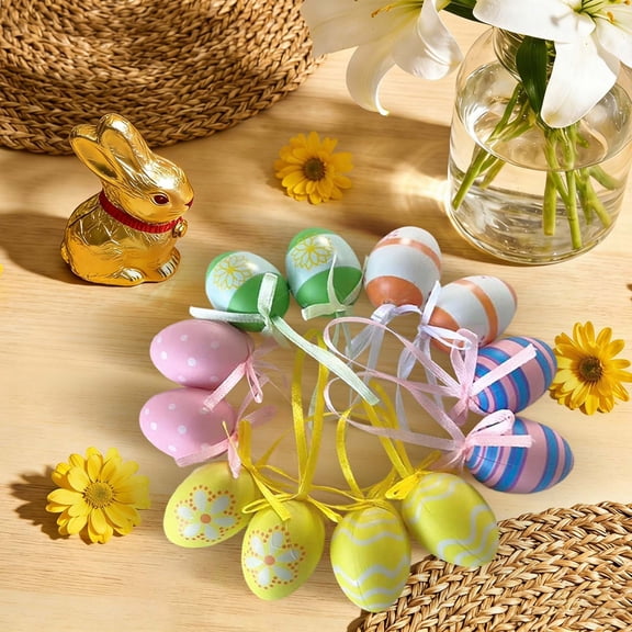 EGYMEN 12pcs Easter Eggs, Colorful Decorative Eggs for Spring Celebrations, Festive Foam Eggs for Holiday Decorations, Charming Easter Party Fillers