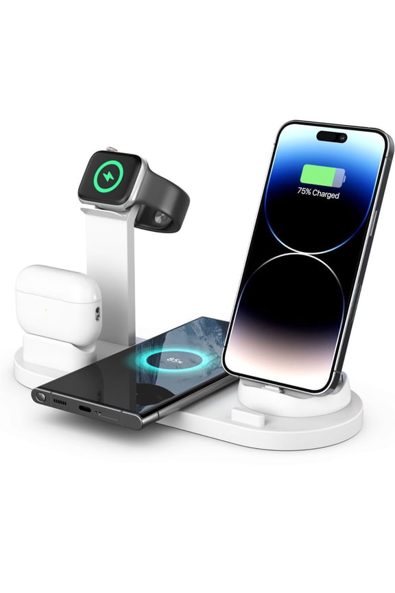 15W 6-in-1 Wireless Charging Station - 360° Rotating, Fast Charging for Smartwatch & Earphones