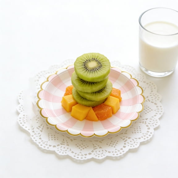 EGYMEN 16 Pack Elegant Pinky and Gold Foil Striped Disposable Paper Plates, Stylish Party Plates for Birthdays, Festive Event Tableware, Convenient Disposable Dinnerware for Celebrations