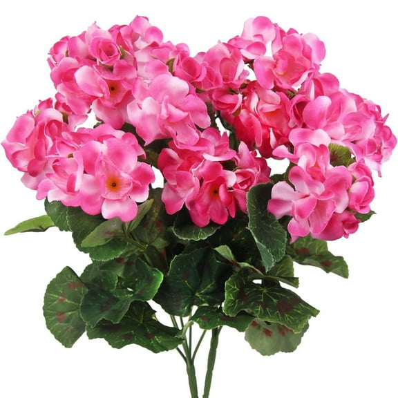 EGYMEN 2-Pack Artificial Geraniums Silk Flowers with Realistic Blooms, UV-Resistant Faux Plastic Plants for Wedding Porch Garden Decor, All-Season Home & Outdoor Essentials(Hot Pink)
