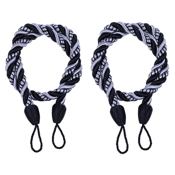 EGYMEN 2PC Curtain Tiebacks, Decorative Window Tie Ropes for Drapes, Classical Curtain Holdbacks, Nautical Style Curtain Fasteners(Black)