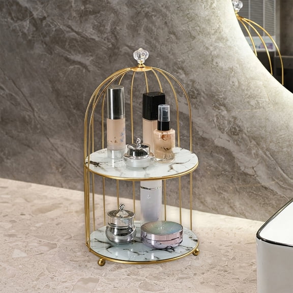 EGYMEN 2Pcs Iron Bathroom Cosmetic Organizer, Desktop Lipstick Holder, Skincare Rack, Multi-Tier Bathroom Shelves