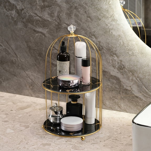 EGYMEN 2Pcs Iron Bathroom Cosmetic Organizer, Desktop Lipstick Holder, Skincare Rack, Multi-Tier Bathroom Shelves