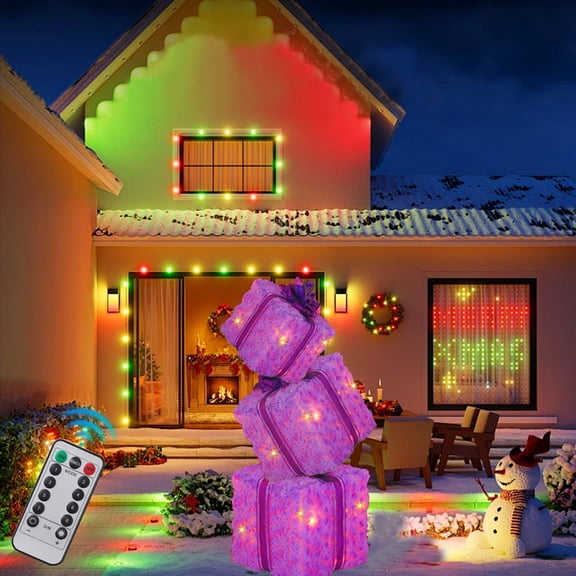EGYMEN 3-Pack Christmas Light Boxes, Led Decorative Gift Box Set, Illuminated Holiday Gift Decorations, Remote-Controlled Christmas Present Boxes For Indoor And Outdoor Use