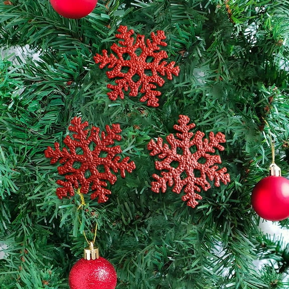 EGYMEN 3 Pcs Christmas Snowflake Ornaments, Decorative Holiday Snowflakes, Festive Winter Decorations, Dazzling Christmas Pendant Decor(Red)