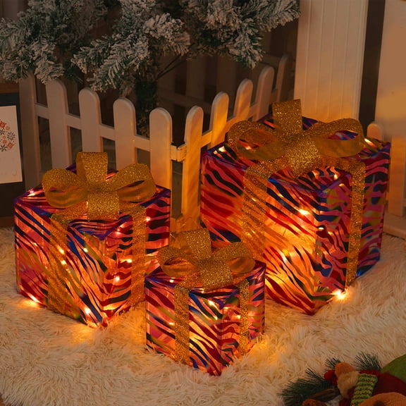 EGYMEN 3-Piece Christmas Light Box Set, Led Gift Box Decoration For Indoor And Outdoor Holiday Display, Illuminated Xmas Present Boxes With Remote Control