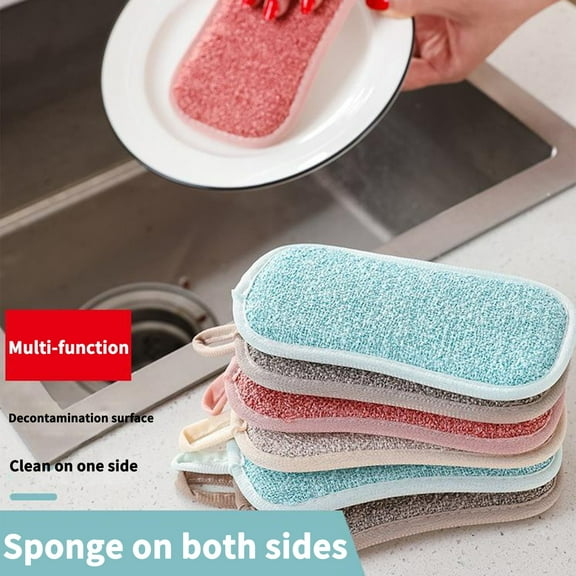 EGYMEN 4PCS Reusable Microfiber Dish Scrubbers, Non-Stick Oil Resistant Cleaning Sponges, Durable Scouring Pads for Kitchen, Set of 4 with Hanging Hooks