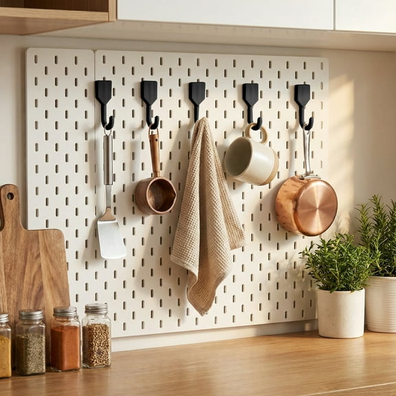 EGYMEN 5-Pack No-Drill Pegboard Hooks, Multi-Functional Storage Hooks for Organizing, Movable Wall Hooks, Versatile Plastic Hook Set