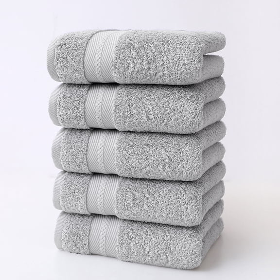 EGYMEN 5-Piece Cotton Bath Towel Set, 14"x30" Thick Soft Absorbent Towels for Bathroom, Multipurpose Wash Face Hand Towels, Spa-Like Luxury Towel Set in Blue, Green, Gray, Pink