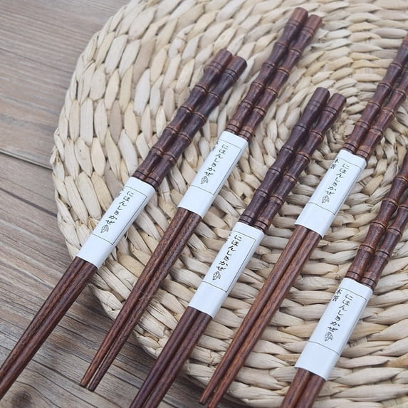 EGYMEN 5PCS Elegant Handmade Wooden Chopsticks Set, Reusable Asian Tableware for Sushi and Noodles, 5-Pair Natural Wenge Wood Chopsticks with Non-Slip Design