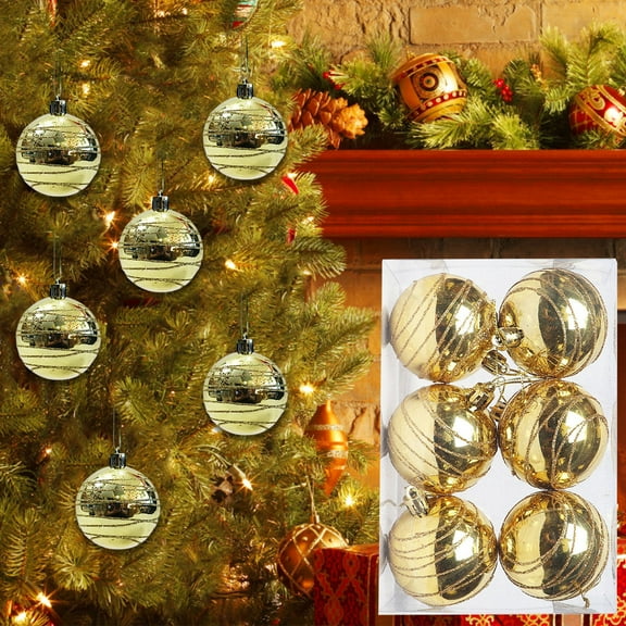 EGYMEN 6Pcs Christmas Tree Bauble, Festive Hanging Ornaments, Decorative Christmas Balls, Jolly Holiday Baubles For Home Party Decor(Gold)