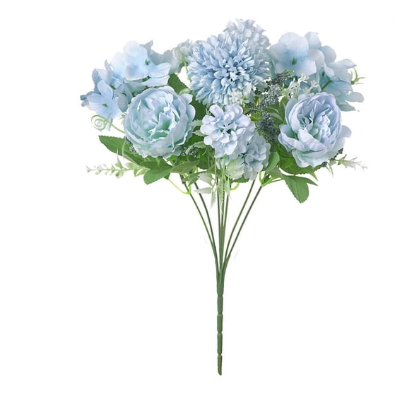 EGYMEN 7-Branch Artificial Silk Peony Bouquet, Realistic Fake Flowers for Wedding Bridal Home Decor, Faux Flower Centerpiece Valentines Party Garden Office Essentials(Blue)