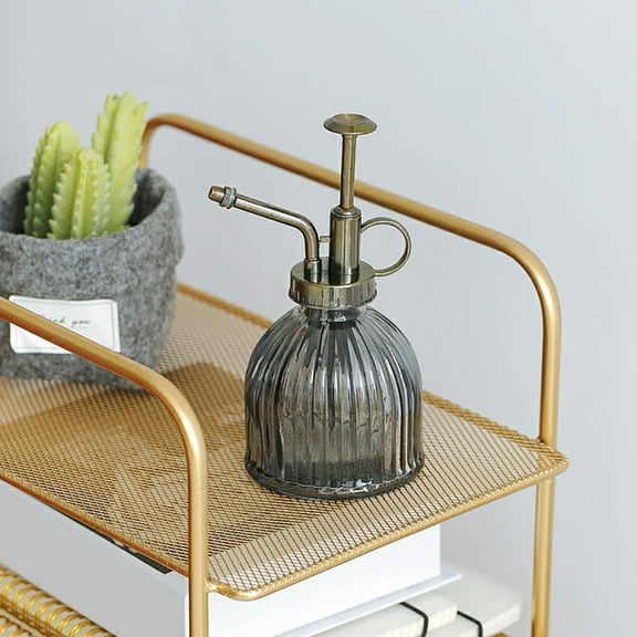 EGYMEN 7Oz Vintage Vertical Stripe Glass Spray Bottle, Elegant Bronze Pump Plant Mister, Multi-Purpose 200ml Flower Watering Can, Decorative Refillable Hand Washing Dispenser