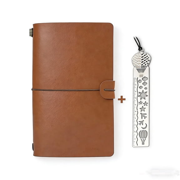 EGYMEN A6 Portable Travel Notebook, Vintage Pocket Notebook with Metal Bookmark, Compact Writing Journal with Ruler, Travel-Friendly Note Organizer