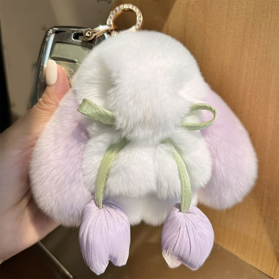 EGYMEN Adorable Bunny Keychain, Cute Imitation Mink Rabbit Pendant, Fashionable Doll Bag Charm, Whimsical Mini Plush Keyring Gift