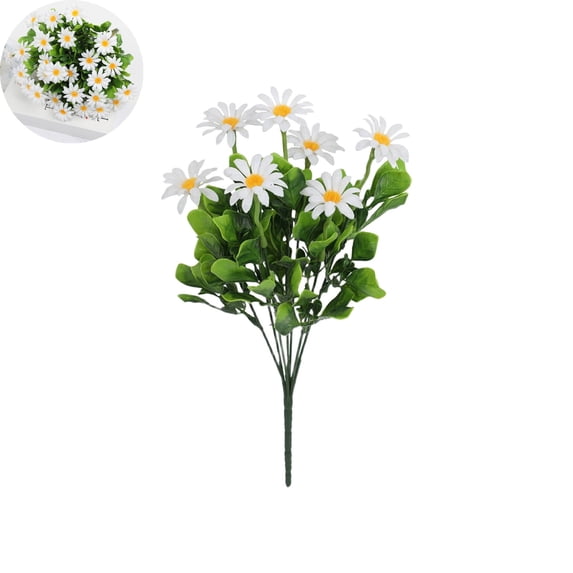 EGYMEN Artificial Daisies, Plastic Flowers Bouquet, Realistic Floral Arrangement, Garden Decoration, Hanging Display for Home and Outdoor Use (White)