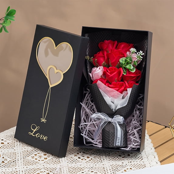 EGYMEN Artificial Flower Gift, Elegant Mother'S Day Floral Arrangement, Lifelike Decorative Blossom, Sophisticated Gift Boxed Bouquet(Red)