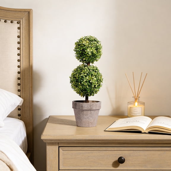 EGYMEN Artificial Topiary Ball Plant, Faux Boxwood Decorative Plant, Simulated Topiary Sphere, Potted Greenery for Indoor Outdoor Home Office Tabletop