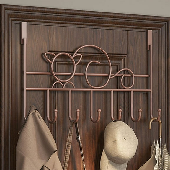 EGYMEN Behind the Door Hooks, No-Drill Door Hangers for Storage, Wall-Mounted Coat Rack Organizer, Easy-Install Door Storage Solution(Brown)