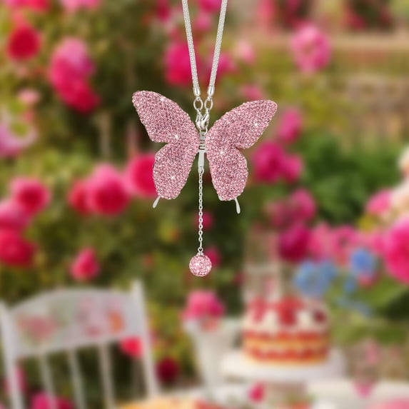 EGYMEN Car Hanging Pendant, Crystal Rear View Mirror Charm With Stainless Steel Chain, Decorative Car Ornament For Women, Elegant Car Accessory For Home And Office(Pink)