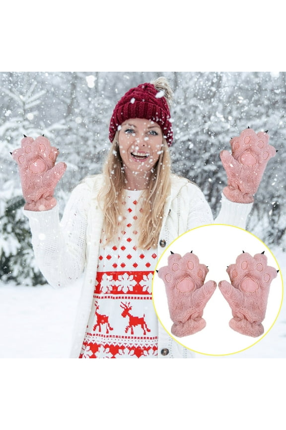 Cat Paw Bear Palm Gloves, Full Finger Plush Animal Paw Gloves, Cute Fuzzy Winter Hand Warmers, Cozy Cold Protection Gloves for Outdoor Activities
