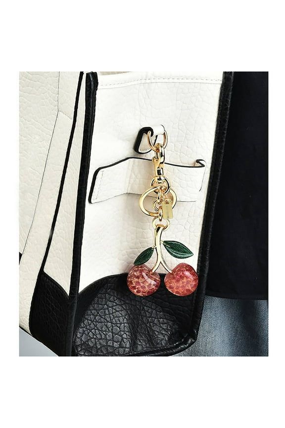 Cherries Keychain, Cute Keyring Accessory With Bag Pendant, Stylish Key Fob For Car Keys, Durable Key Holder For Handbag Or Backpack(Pink)