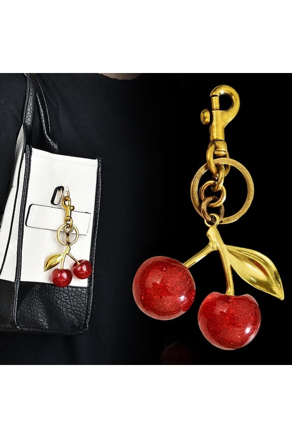 Cherries Keychain, Cute Keyring Accessory With Bag Pendant, Stylish Key Fob For Car Keys, Durable Key Holder For Handbag Or Backpack(Red)