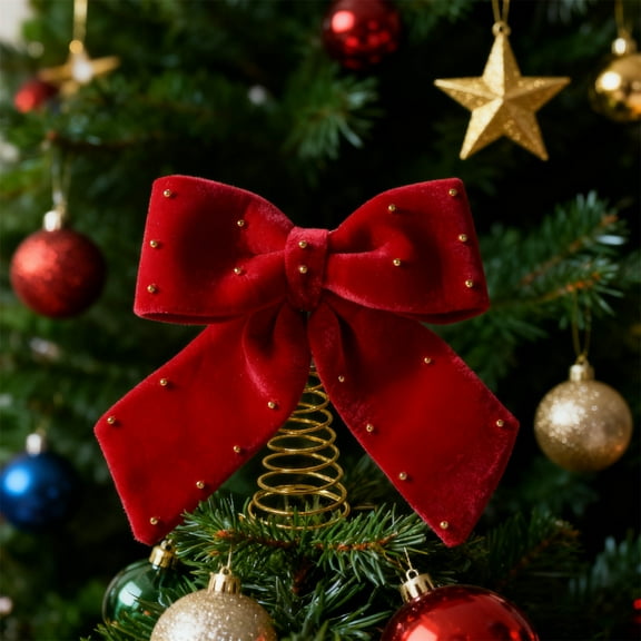 EGYMEN Christmas Bow Tree Top Star, Elegant Velvet Topper For Holiday Trees, Luxurious Wine Red Tree Decoration, Versatile Christmas Ornament For Festive Celebrations
