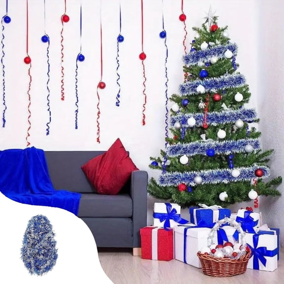 EGYMEN Christmas Decorative Ribbon, Holiday Festival Wool Pull Flower Bar, Seasonal Party Decoration Ribbons, Versatile Xmas Tree and Home Decor Strings(Blue)