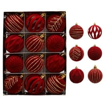 EGYMEN 12PCS Christmas Ornaments, Festive Red Velvet Hanging Balls for Tree Decoration, Colorful Flocking Painted Baubles for Holiday Decor, Classic Round Christmas Tree Balls