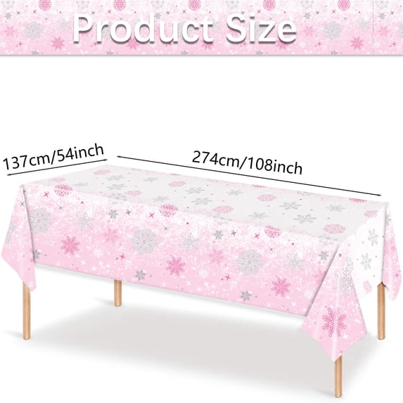 EGYMEN Christmas Tablecloth, Festive Holiday Table Cover with Snowflake Design, Disposable Christmas Party Decoration, Waterproof and Reusable Table Protector for Family Gatherings(Pink)