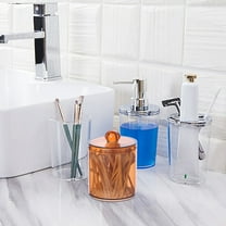 EGYMEN Cotton Swab Container, Clear Acrylic Cotton Swab Dispenser, Small Round Cotton Ball Jar, Travel-Friendly Bathroom Storage Canister(Brown)