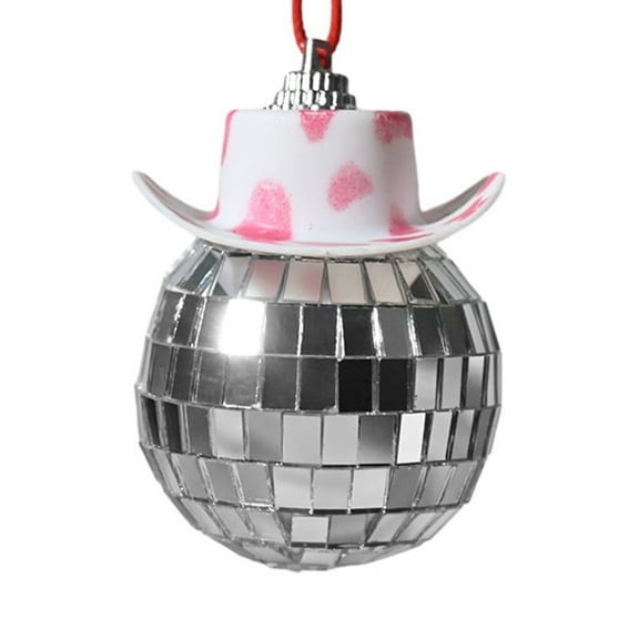 EGYMEN Cowboy Hat Disco Ball Keychain, Mini Disco Ball Ornament, Glass Mirror Ball Cowboy Hat Decoration, Disco Ball Key Ring, Sparkling Dance Party Accessory