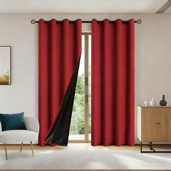 EGYMEN Curtains, Polyester Pongee Light-Blocking Drapes With Soundproofing Effect, Thermal Insulated Window Coverings For Bedroom, Modern Design Blackout Curtains In Various Colors(Red)