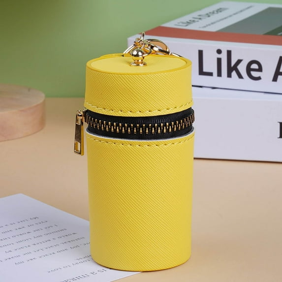 EGYMEN Cylindrical Coin Purse, Stylish Lipstick Holder with Zipper Closure, Compact Keychain Organizer, Portable Earphone Bag for Everyday Use(Yellow)