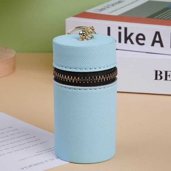 EGYMEN Cylindrical Coin Purse, Stylish Lipstick Holder with Zipper Closure, Compact Keychain Organizer, Portable Earphone Bag for Everyday Use(Blue)