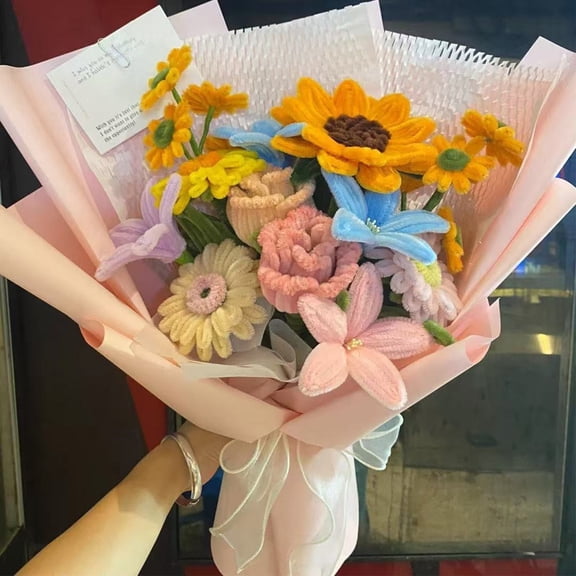 EGYMEN DIY Handmade Rose Bouquet Kit, Velvet Stick Flower Arrangement Set, Forever-Beautiful Floral Gift Collection for Your Girlfriend, Customizable Home Décor Bouquet