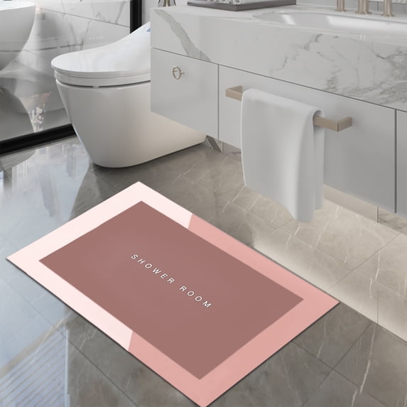 EGYMEN Diatomaceous Bath Rug, 16"x24" Super Absorbent Quick Dry Rubber Backing Non Slip Washable Bathroom Floor Mats, Shower Rug for In Front of Bathtub, Modern Square Bathroom Mat