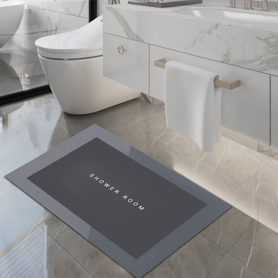EGYMEN Diatomaceous Bath Rug, 16"x24" Super Absorbent Quick Dry Rubber Backing Non Slip Washable Bathroom Floor Mats, Shower Rug for In Front of Bathtub, Modern Square Bathroom Mat