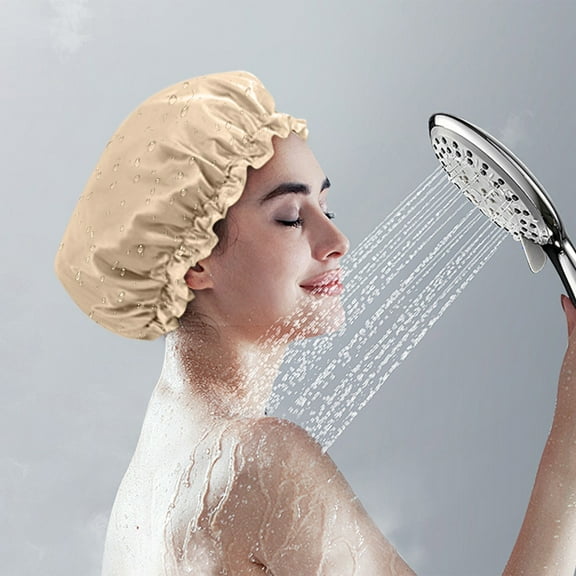 EGYMEN Double-Layer Shower Cap, Thickened Waterproof Shower Hat for Women, Oil-Resistant Hair Protection Shower Cover, Elastic Comfortable Bathing Bonnet for Spa and Hair Care(Rose Gold)