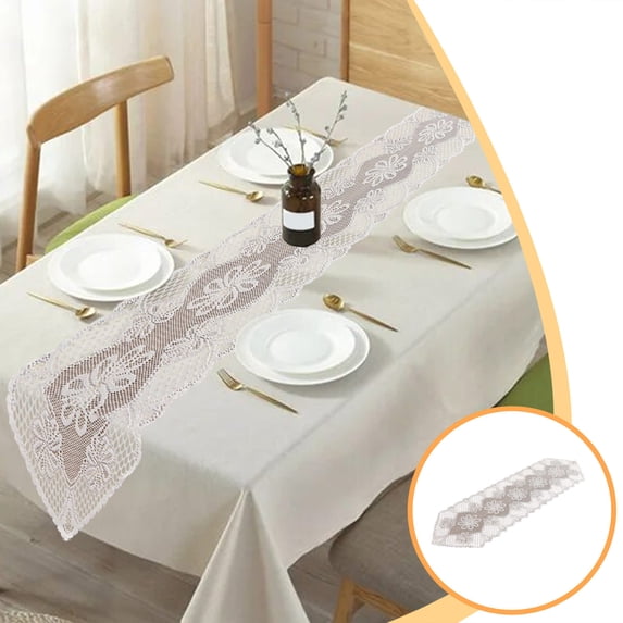 EGYMEN Elegant Dining Table Runner, 14x45 Inches, White Hollow Lace Table Cloth, Decorative Flower Table Cover, Home Festive Table Decoration