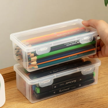 EGYMEN Extra Large Capacity Plastic Pencil Box - Stackable Translucent Clear Storage Organizer for Gel Pens, Erasers, Tape, Pencils, Markers (1 Pack)