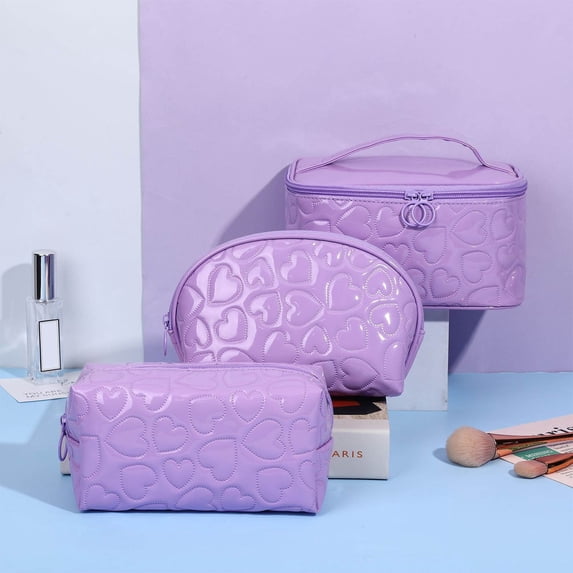 EGYMEN Fashionable Cosmetic Bag Set, Portable Toiletry Makeup Organizer Pouch, Travel Beauty Zipper Bag, Multi-purpose Storage Bag for Women, Leather Washable Makeup Bags
