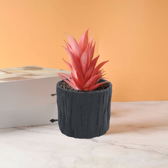 EGYMEN Faux Tree Bark Flower Pot, Decorative Resin Planter for Indoor Outdoor Use, Compact Plant Container for Succulents and Herbs, Lightweight Cactus Pot in Four Colors(Dark Gray)