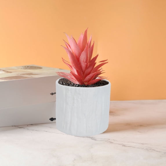 EGYMEN Faux Tree Bark Flower Pot, Decorative Resin Planter for Indoor Outdoor Use, Compact Plant Container for Succulents and Herbs, Lightweight Cactus Pot in Four Colors(White)