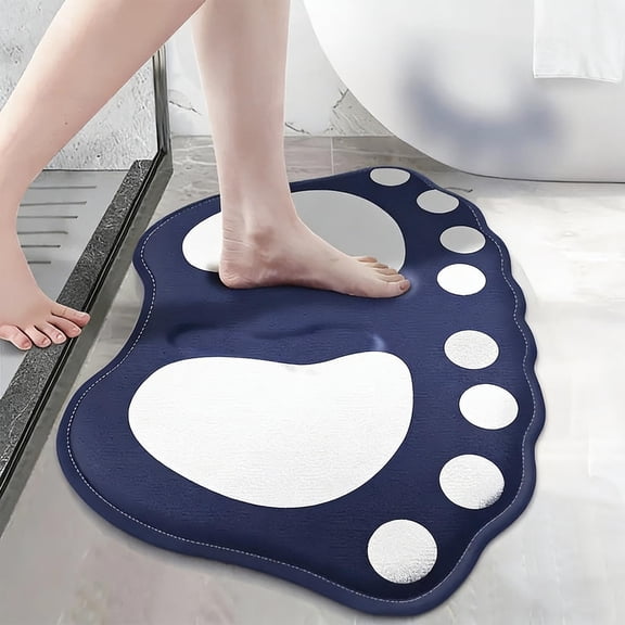 EGYMEN Flannel Bath Mat, Thick Plush Bath Floor Mat with Skidproof Backing, Soft Absorbent Bathroom Rug, Cute Cartoon Footprint Bathroom Mat