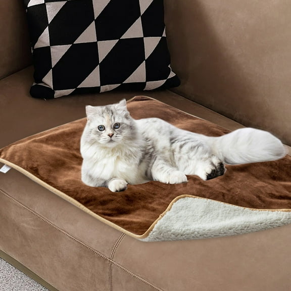 EGYMEN Fleece Pet Mat, Winter Dog Mat With Extra Thick Insulation, Cozy Blanket For Cats And Dogs, Warm Sleeping Pad For Pets(Coffee)