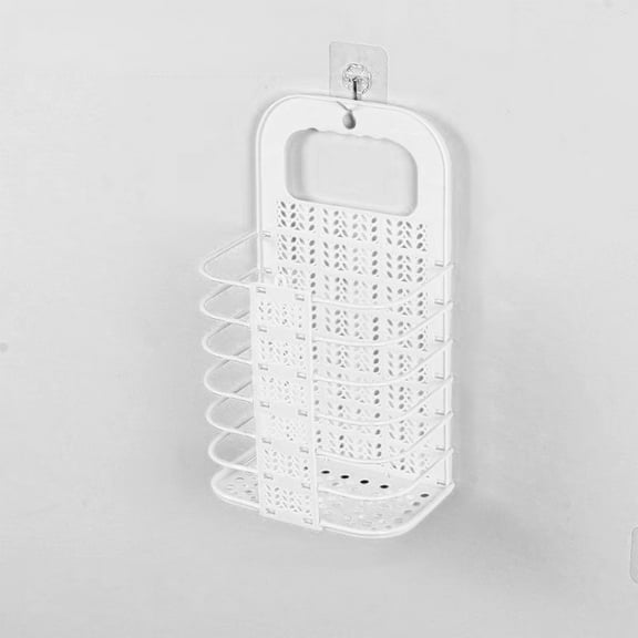 EGYMEN Folding Wall-Mounted Laundry Basket, Space-Saving Dirty Clothes Holder with Adhesive Hooks, Portable Hamper for Bathroom or Laundry Room(White)