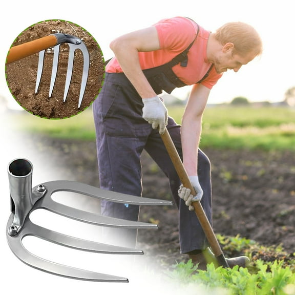 EGYMEN Four-Tooth Iron Hoe, All-Steel Gardening Rake for Tilling, Soil Cultivation & Weeding Tool, Agricultural Landscaping Equipment